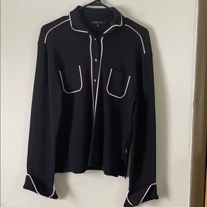 BCBGMaxAzria button up long sleeve piping detail knit top sz XL business casual